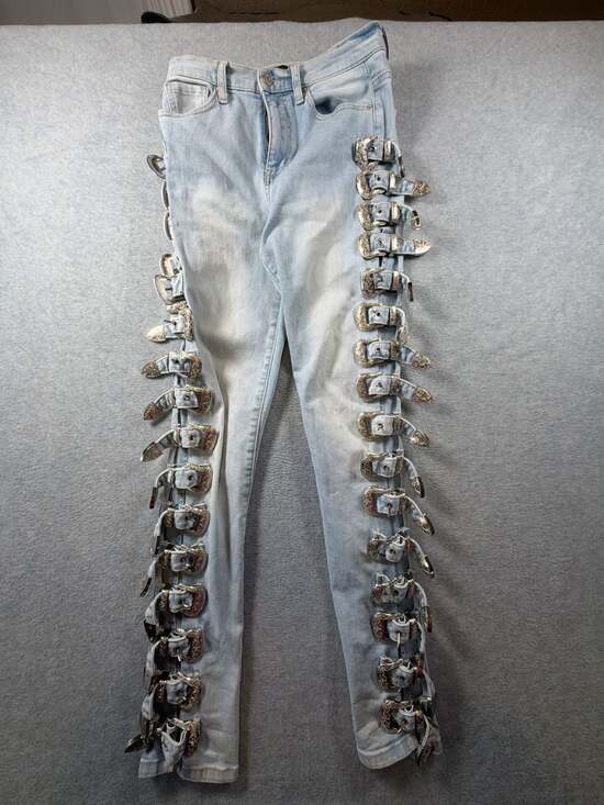 Akira Denim - Akira Western-Style Side Buckle Embellished Skinny Jeans